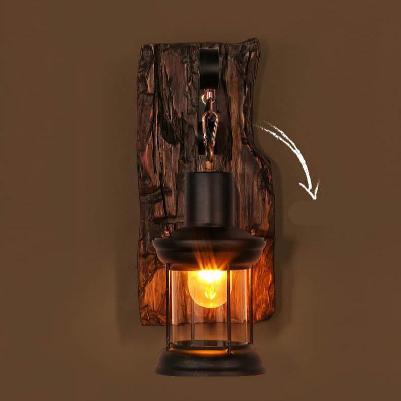 Skanto | LichtGlas – Cylinder Wall Lamp with Glass Base, Iron, and Wood