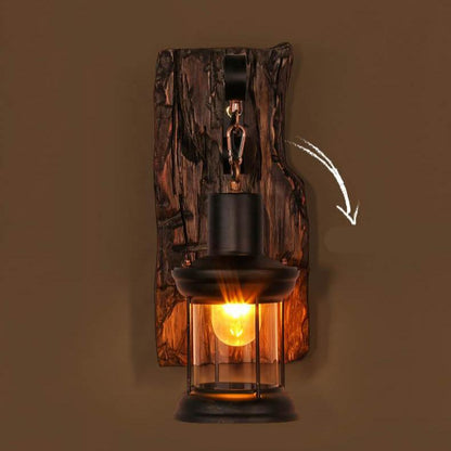 Skanto | LichtGlas – Cylinder Wall Lamp with Glass Base, Iron, and Wood