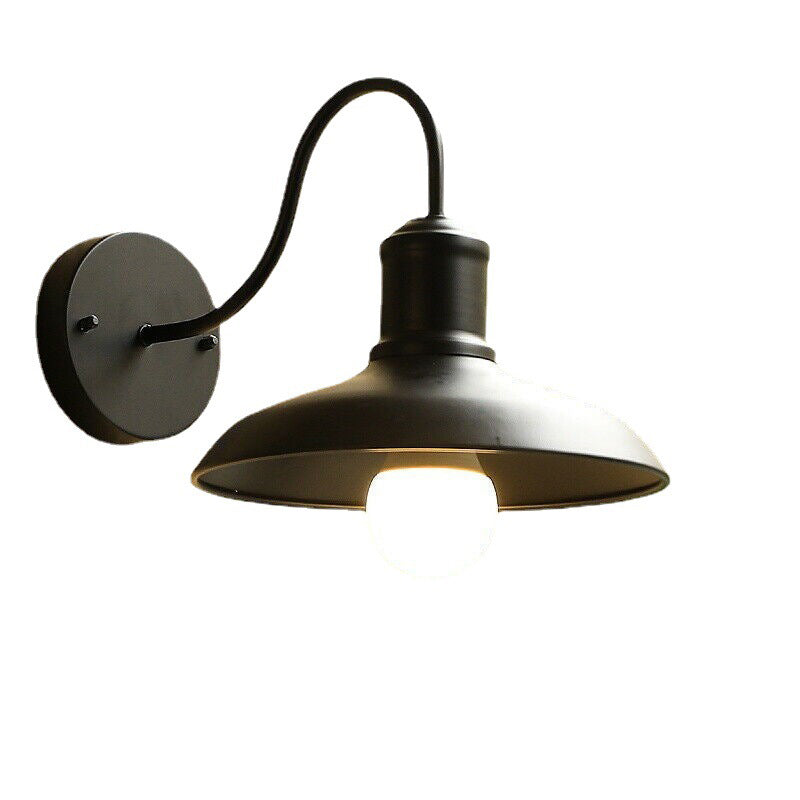 Retro Loft Dome Iron Outdoor Waterproof 1-Light Bent Arm Wall Sconce Lamp | Bowlift