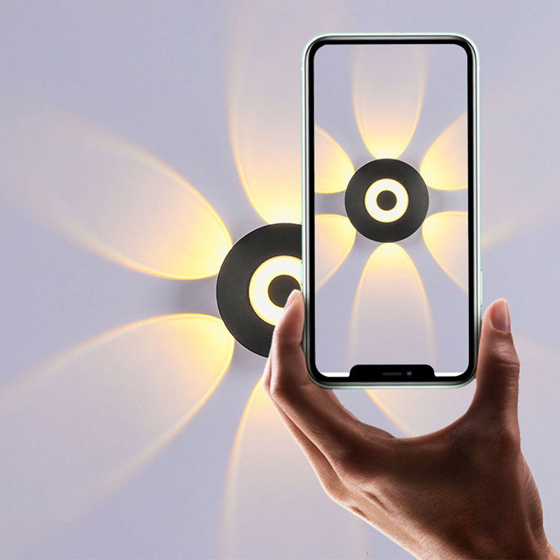 Modern Scandinavian LED wall light with round aluminum shade for the terrace