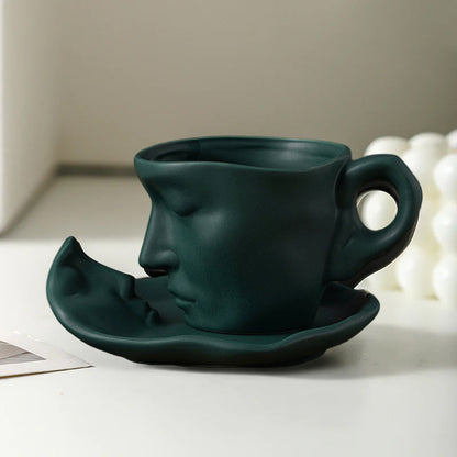Metal Touching Face Creative Ceramic Kiss Coffee Cup, Artistic Vibe Mug & Saucer Set | Bowlift