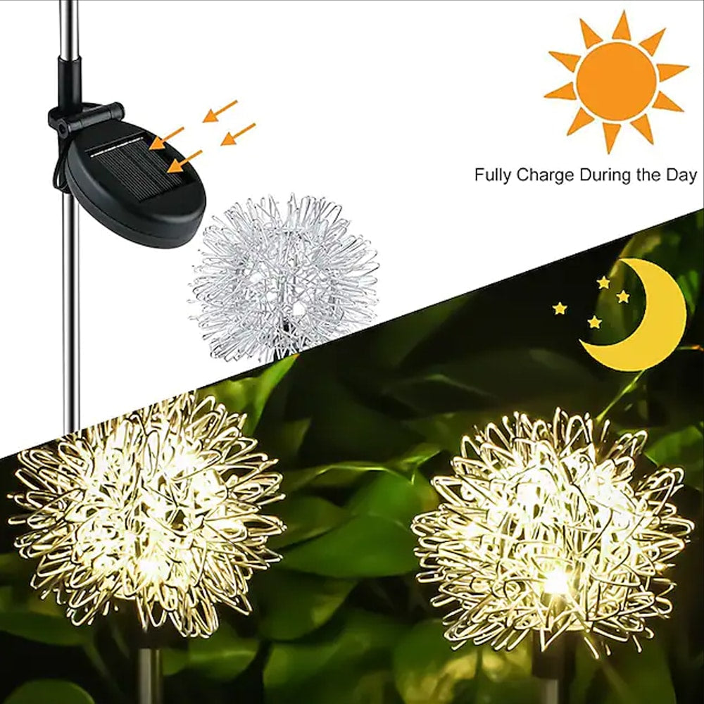 Solar LED Garden Lamp (2 pieces) Dandelion Design with Spike | Karnz