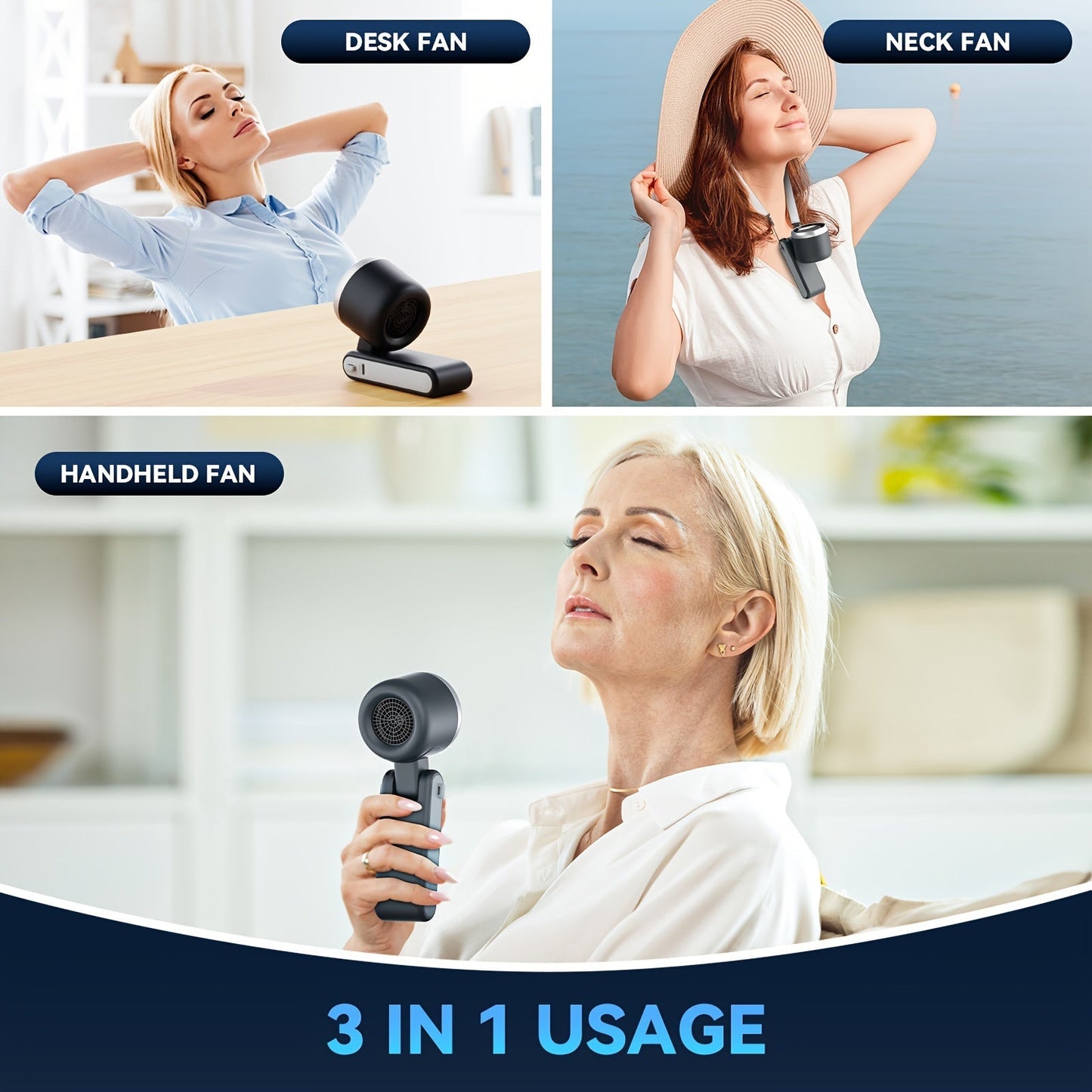 12-Hour Turbo Handheld Fan with LED Light - 5 Speed Battery Powered Cooling Fan, 3-in-1 Air Turbo Technology - Compact Design for Outdoors, Travel & Daily Use | Skanto