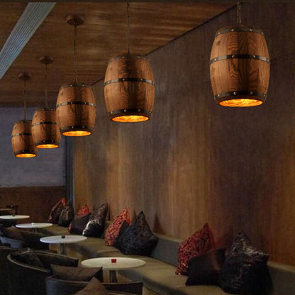 BowLift | BarrelGlow Vintage Pendant Light | Wood Wine Barrel Design | 1-bulb | Rustic Lighting