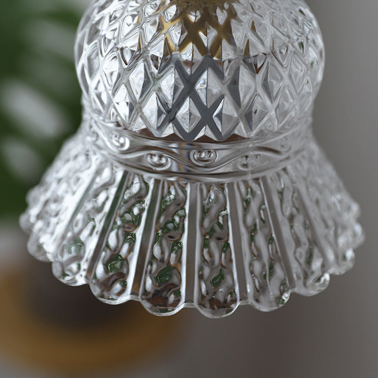Skanto | Traditional French Brass Diamond Glass Flower Shape 1-Light Pendant Light for Living Room