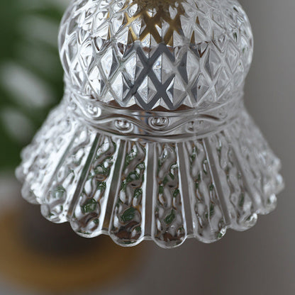 Skanto | Traditional French Brass Diamond Glass Flower Shape 1-Light Pendant Light for Living Room