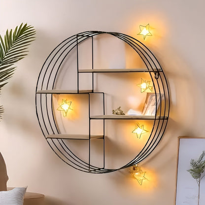 Round Wall Shelf with 4 Levels – Retro Design made of Wood & Metal | Decorative Hanging Shelf for Living Room, Bathroom & Bedroom | Bowlift