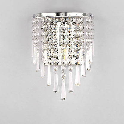 Skanto | Modern Luxury Semi-Round Octagonal Pearl Stainless Steel Crystal 1-Light Wall Sconce for Living Room