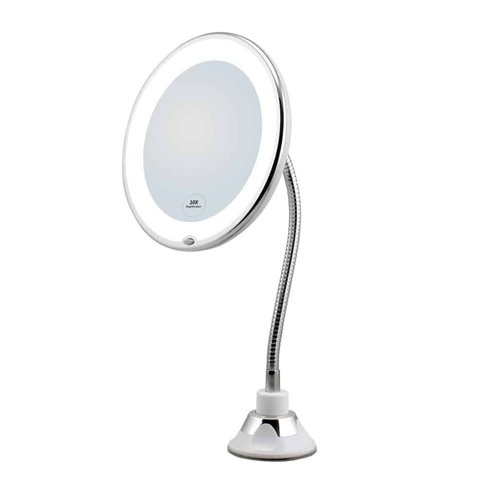 Makeup Mirror with LED & Magnification - with Suction Cup and Flexible Arm | Skanto