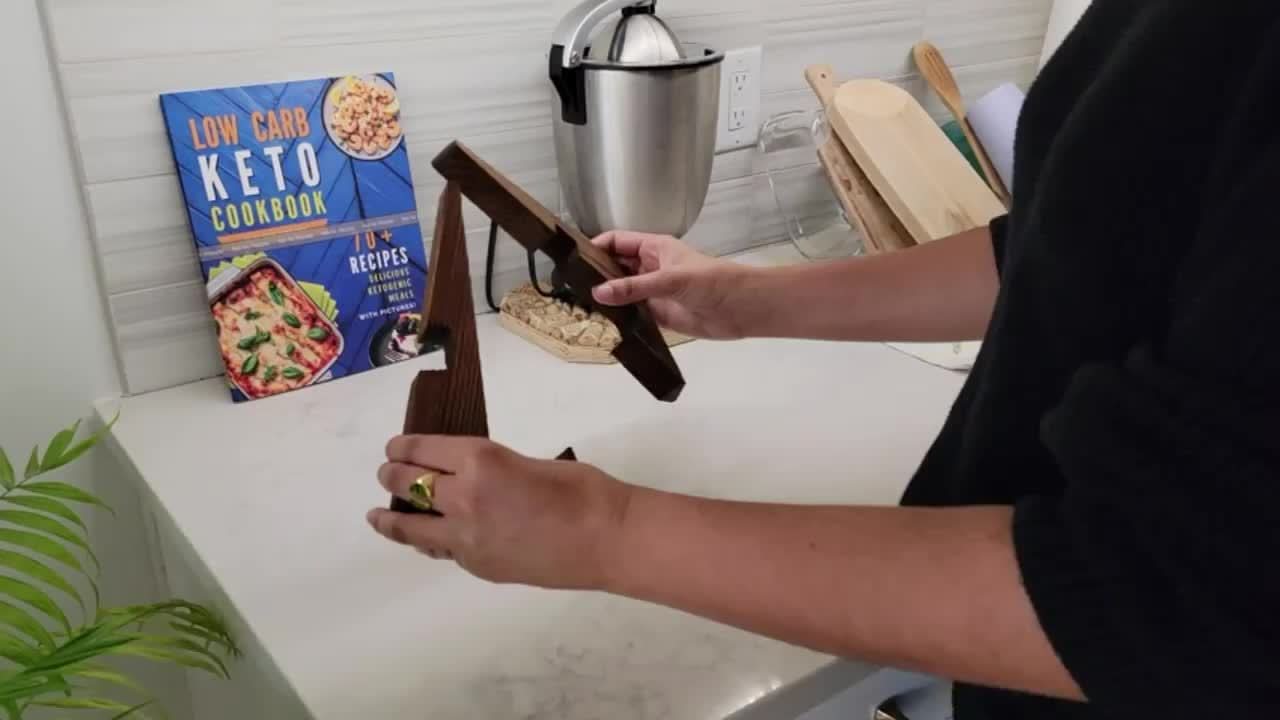 Skanto | Rustic Wood Cookbook Stand Adjustable Recipe Book Holder