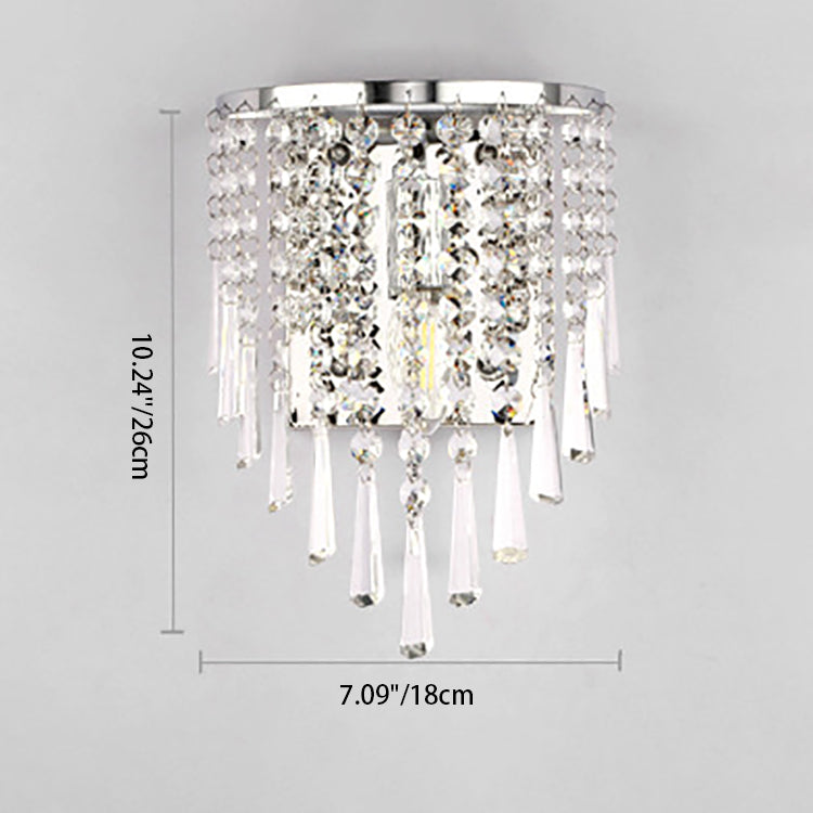 Skanto | Modern Luxury Semi-Round Octagonal Pearl Stainless Steel Crystal 1-Light Wall Sconce for Living Room