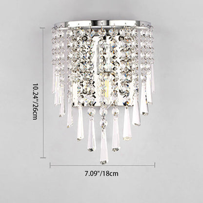 Skanto | Modern Luxury Semi-Round Octagonal Pearl Stainless Steel Crystal 1-Light Wall Sconce for Living Room