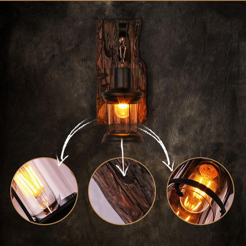 Skanto | LichtGlas – Cylinder Wall Lamp with Glass Base, Iron, and Wood