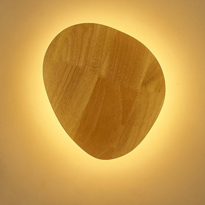 Skanto | Modern Minimalist Round Irregular Oval Wood LED Wall Lamp for Living Room