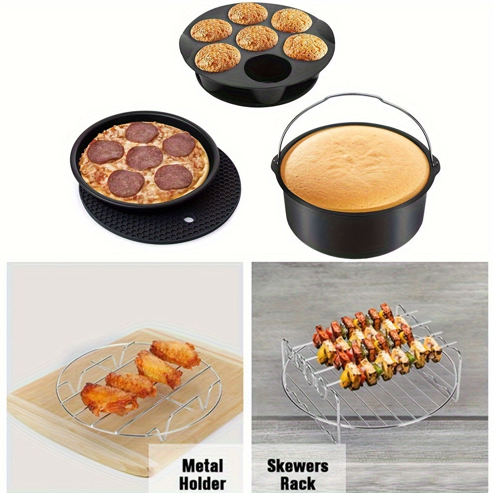 Skanto | 11-Piece 8-Inch Air Fryer Accessory Set - Compatible with 3.7QT - 6.8QT Air Fryer, BPA-Free, Dishwasher Safe, Non-Stick with Cookbook