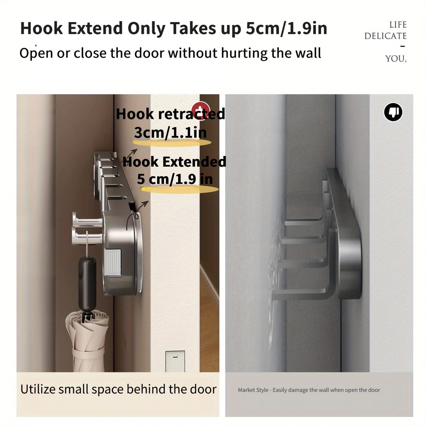 BowLift | Wall Hook Panel Without Drilling – OrganiserenPlus Hidden 5-Hook Rack