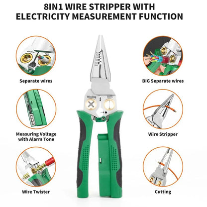 Skanto | 8-in-1 Wire Stripper Twister for Cutting and Stripping Wires, Cable Shears, Voltage Tester Pliers, 12V to 250V Live