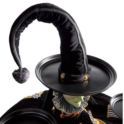Halloween Witch Hat Serving Stand with Three Trays and Resin Statue Design