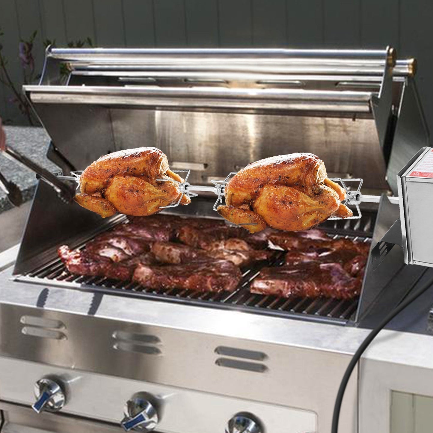 BBQ Rotisserie Spit Stainless Steel Motor 4x Meat Fork | Karnz