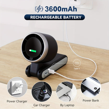 12-Hour Turbo Handheld Fan with LED Light - 5 Speed Battery Powered Cooling Fan, 3-in-1 Air Turbo Technology - Compact Design for Outdoors, Travel & Daily Use | Skanto