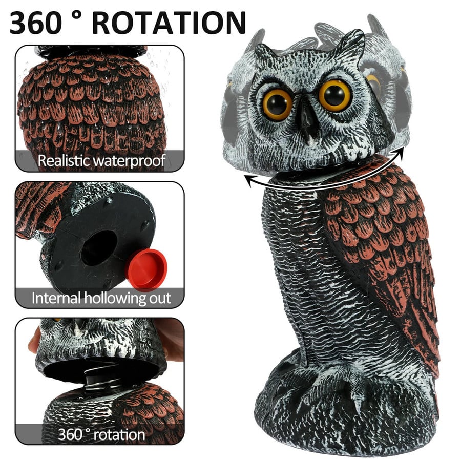 BowLift | Realistic 2-Pack Owl Decoy with Rotating Head – Outdoor Bird & Pest Repellent