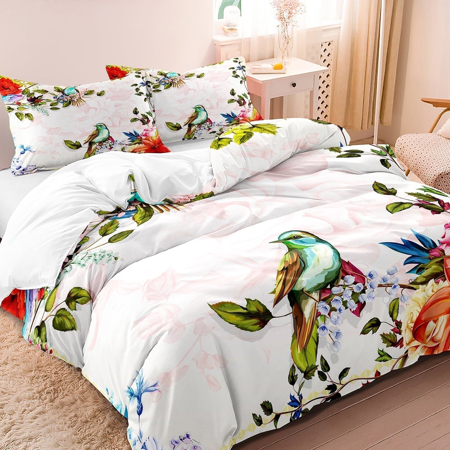Skanto | FlightBloom - Luxurious Floral and Bird Pattern Bedding
