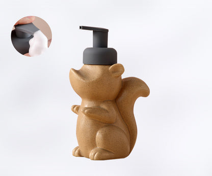 Skanto | Ceramic Soap Dispenser, Squirrel Foam Pump Bathroom Bottle, Animal Design, Refillable Reusable Lotion Pump for Bath Kitchen, 510ml/17.2oz
