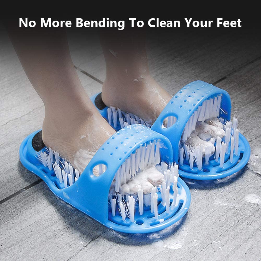 Easy Feet Cleaning Brush Exfoliating Foot Massager Slipper for Unisex Adults, 1 Pc (Blue) Bowlift