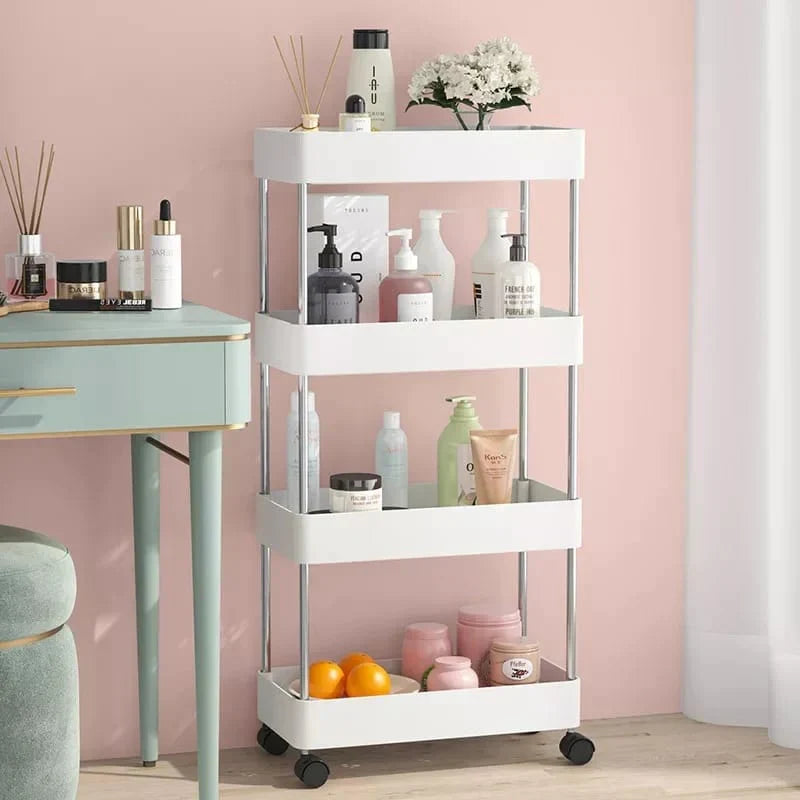 4-Tier Slim Storage Cart Kitchen Bathroom Mobile Shelf with Rolling Wheels Karnz