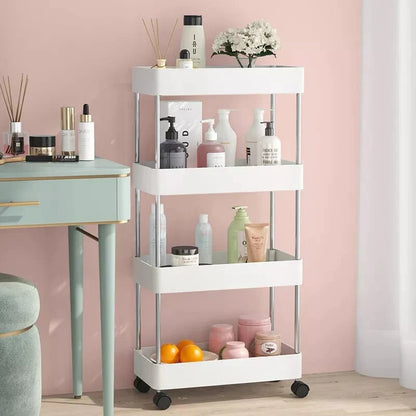 4-Tier Slim Storage Cart Kitchen Bathroom Mobile Shelf with Rolling Wheels Karnz