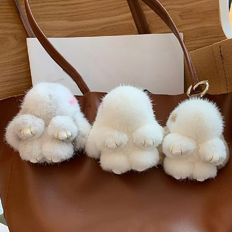 Handmade Keychains with soft Rabbit Pompom (Box Edition)