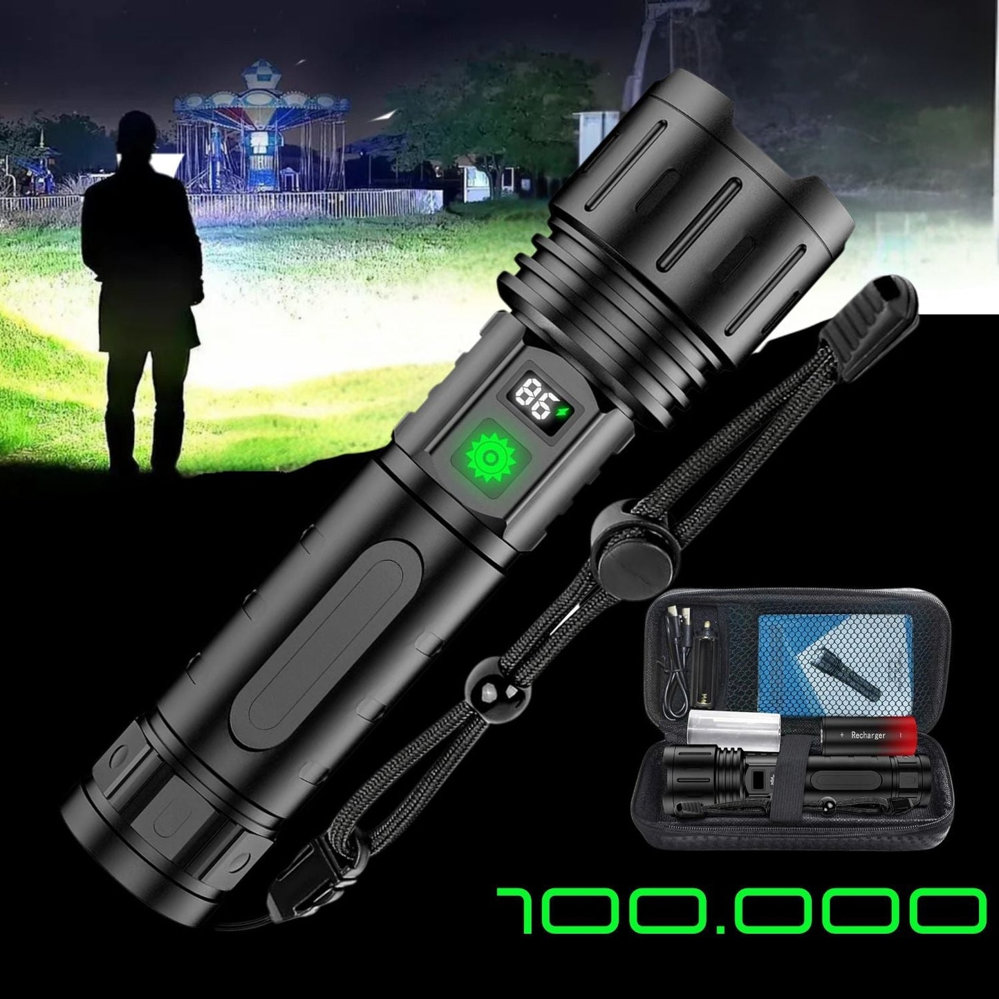 Skanto | 100000 Lumen Tactical Flashlight | World's Brightest High-Handheld Flashlight