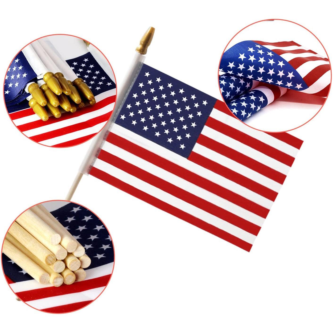 BowLift | 100-Pack: USA 4x6 in wooden stick flag