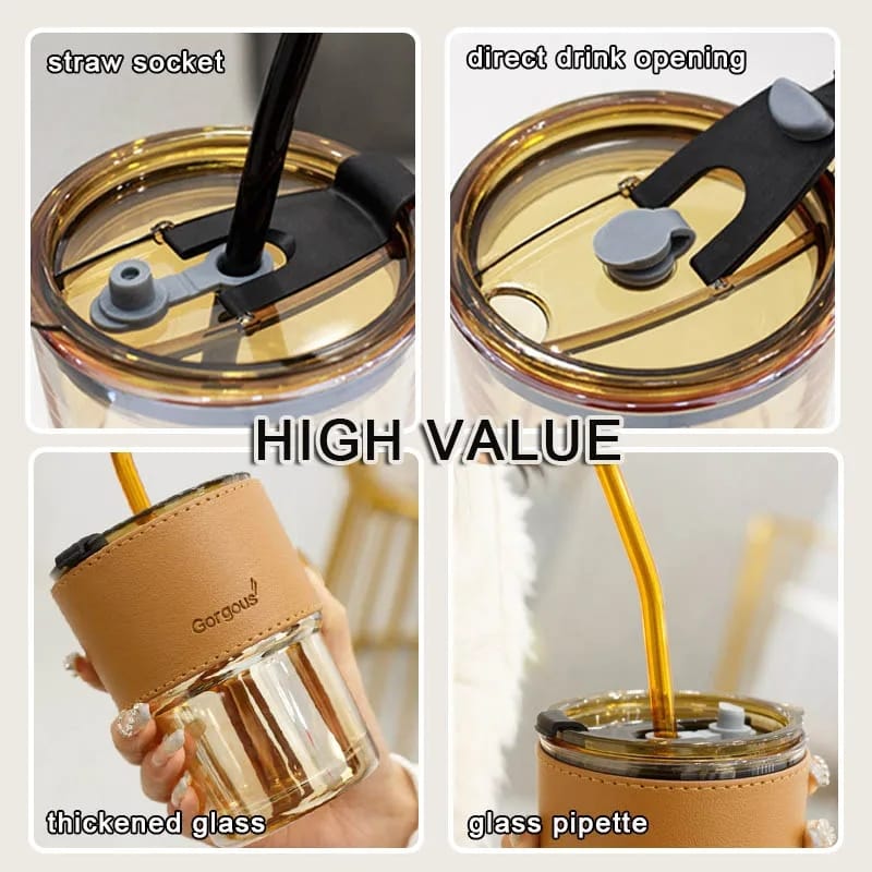 Stylish and Reusable Coffee Mug (450ml) Glass Tumbler Bowlift