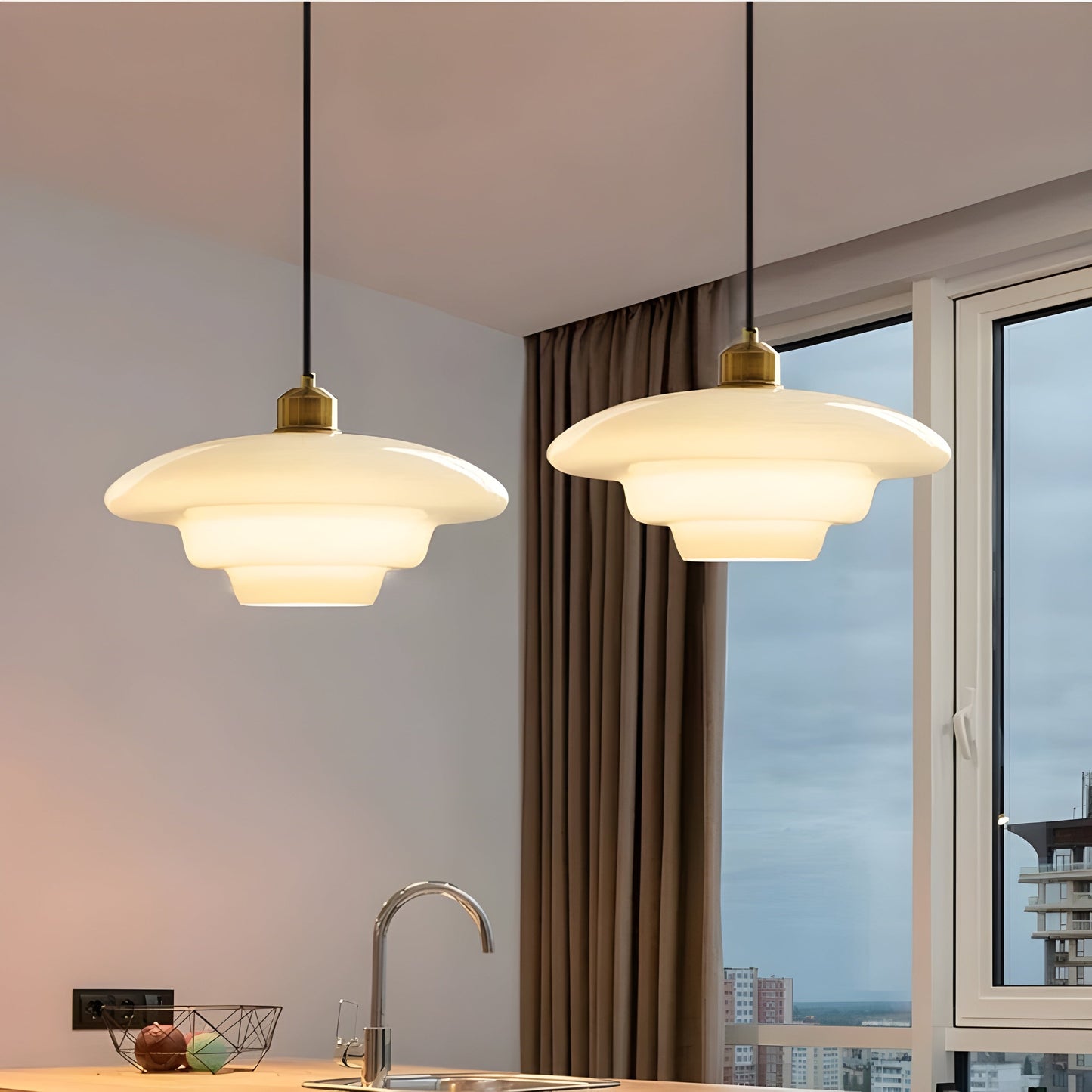 AuraBeam Light – Minimalist Ivory Glass LED Pendant Lamp | Skanto