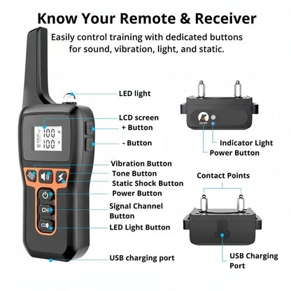 Kalsten | 1000m Waterproof Dog Training Collar | Rechargeable, Remote Control & Adjustable for Small, Medium, and Large Dogs