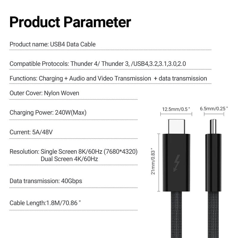 BowLift | Thunderbolt USB Type C Connector Cool Running Thunderbolt4 Cable