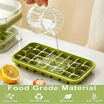 101 oz. Ice Cube Molds Set - 64-Cavity Silicone Ice Cube Molds with Lid and Container