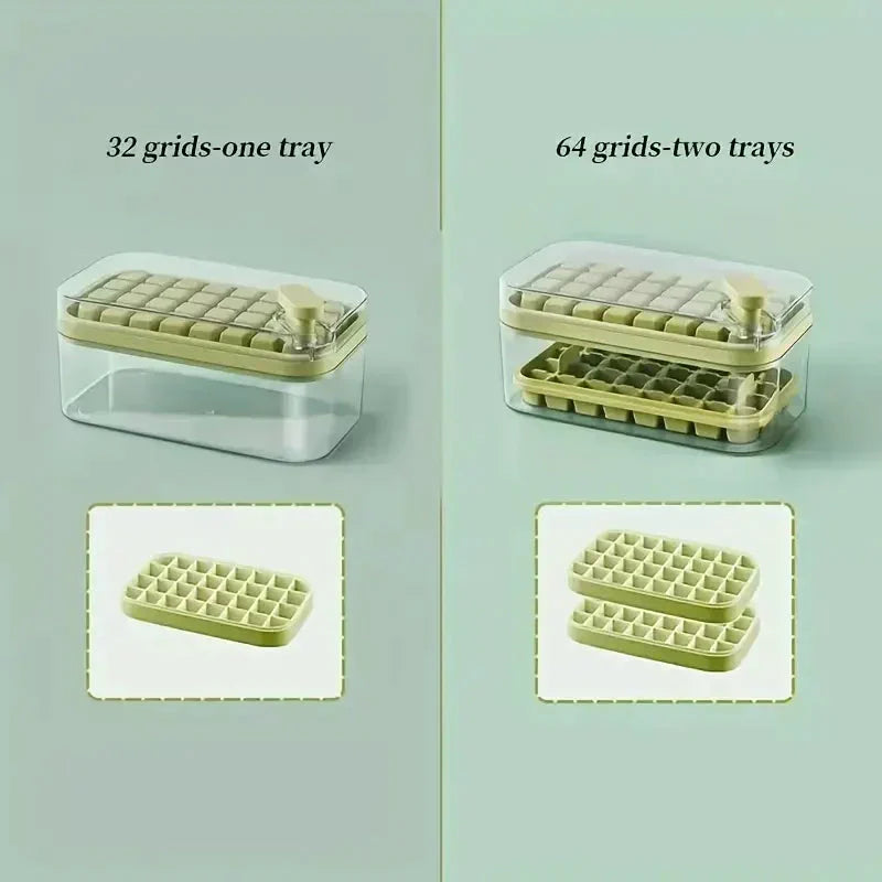 101 oz. Ice Cube Molds Set - 64-Cavity Silicone Ice Cube Molds with Lid and Container
