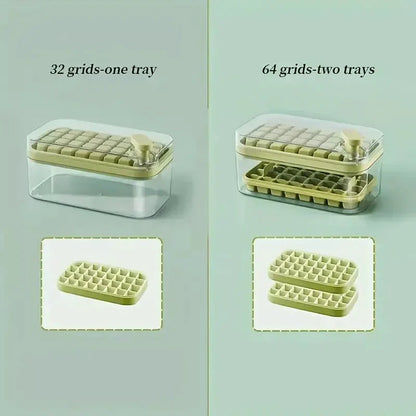 101 oz. Ice Cube Molds Set - 64-Cavity Silicone Ice Cube Molds with Lid and Container