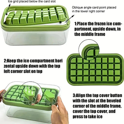 Brehn | 101oz. Ice Cube Tray Set - 64-piece Silicone Ice Cube Tray with Lid & Container