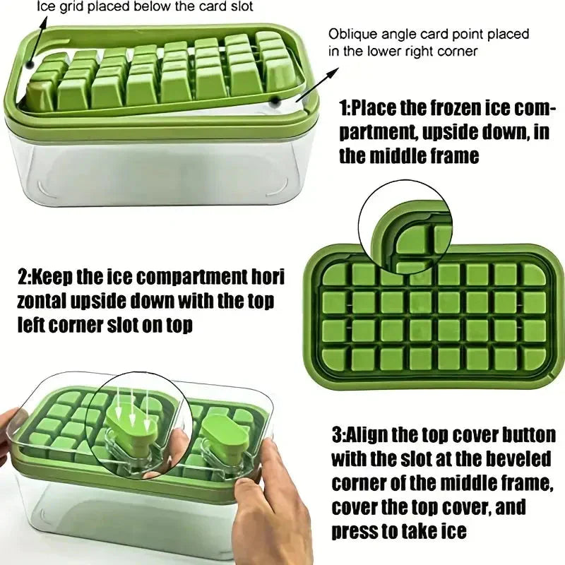 101 oz. Ice Cube Molds Set - 64-Cavity Silicone Ice Cube Molds with Lid and Container