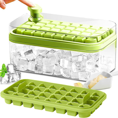 Skanto | 101oz. Ice Cube Tray Set - 64-Cell Silicone Ice Cube Tray with Lid and Container
