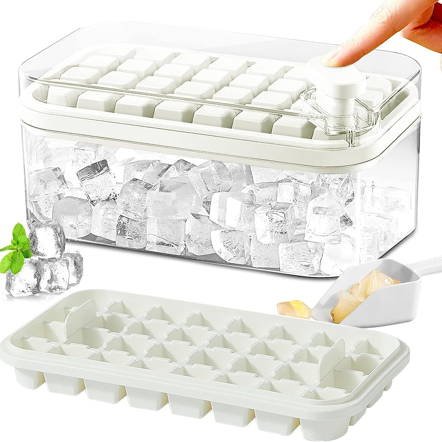 101oz. Ice Cube Tray Set - 64-piece Silicone Ice Cube Tray with Lid & Container