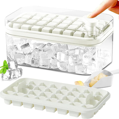 101oz. Ice Cube Tray Set - 64-piece Silicone Ice Cube Tray with Lid & Container