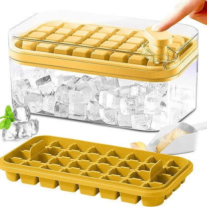 Brehn | 101oz. Ice Cube Tray Set - 64-piece Silicone Ice Cube Tray with Lid & Container