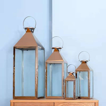 Stainless Steel Glass Hurricane Lantern Set with Hinged Door and Top Carry Ring Acalora