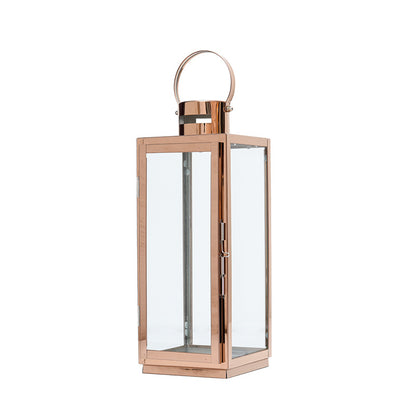 Tall Rectangular Stainless Steel Glass Panel Lantern with Hinged Door and Loop Handle Acalora