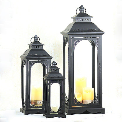 Antique-Style Metal and Glass Lantern Trio with Hinged Door and Carry Ring Acalora