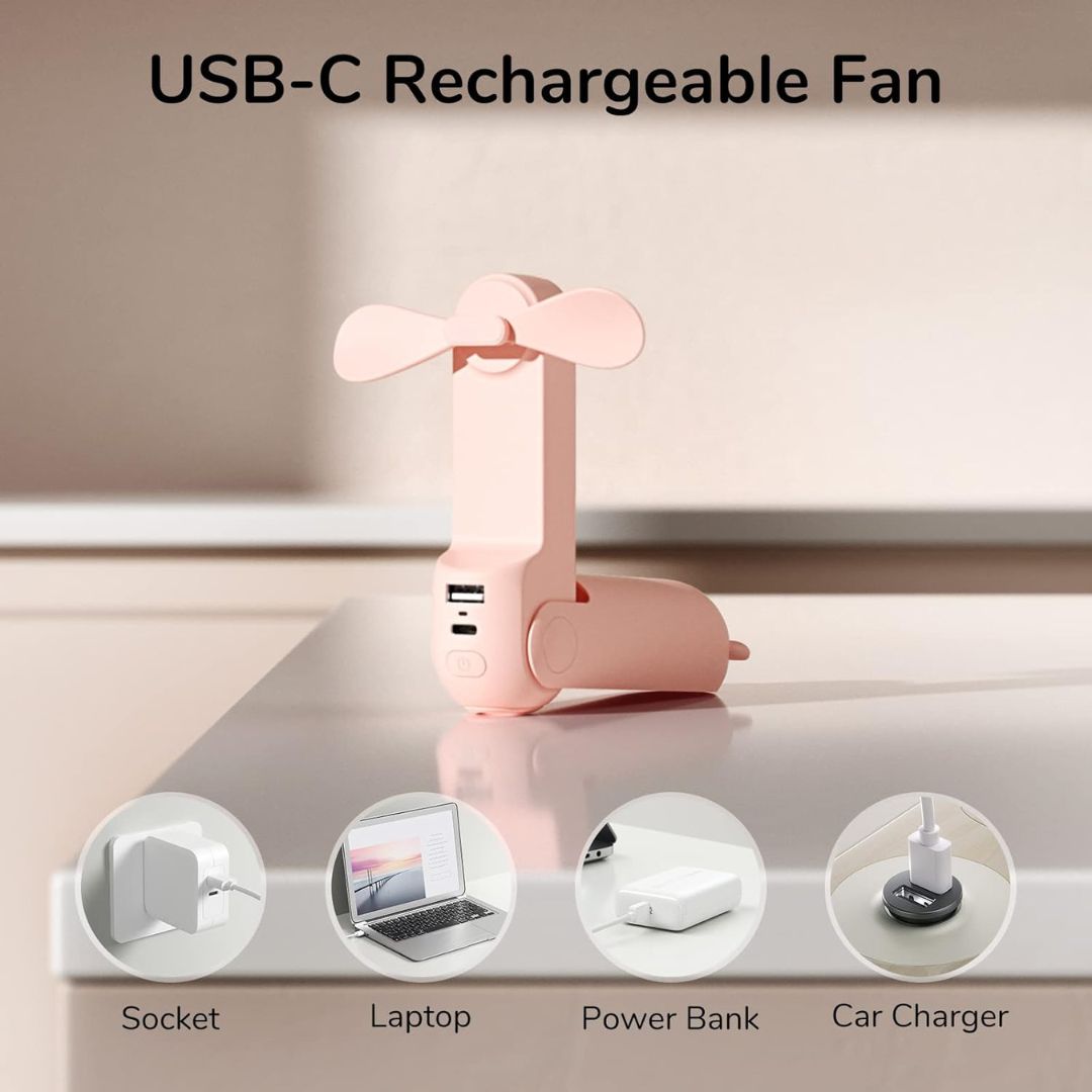 3 In 1 Handheld Mini Ventilator | USB Rechargeable, Foldable Design & Ideal for Travel, Camping and Outdoor Activities | Karnz